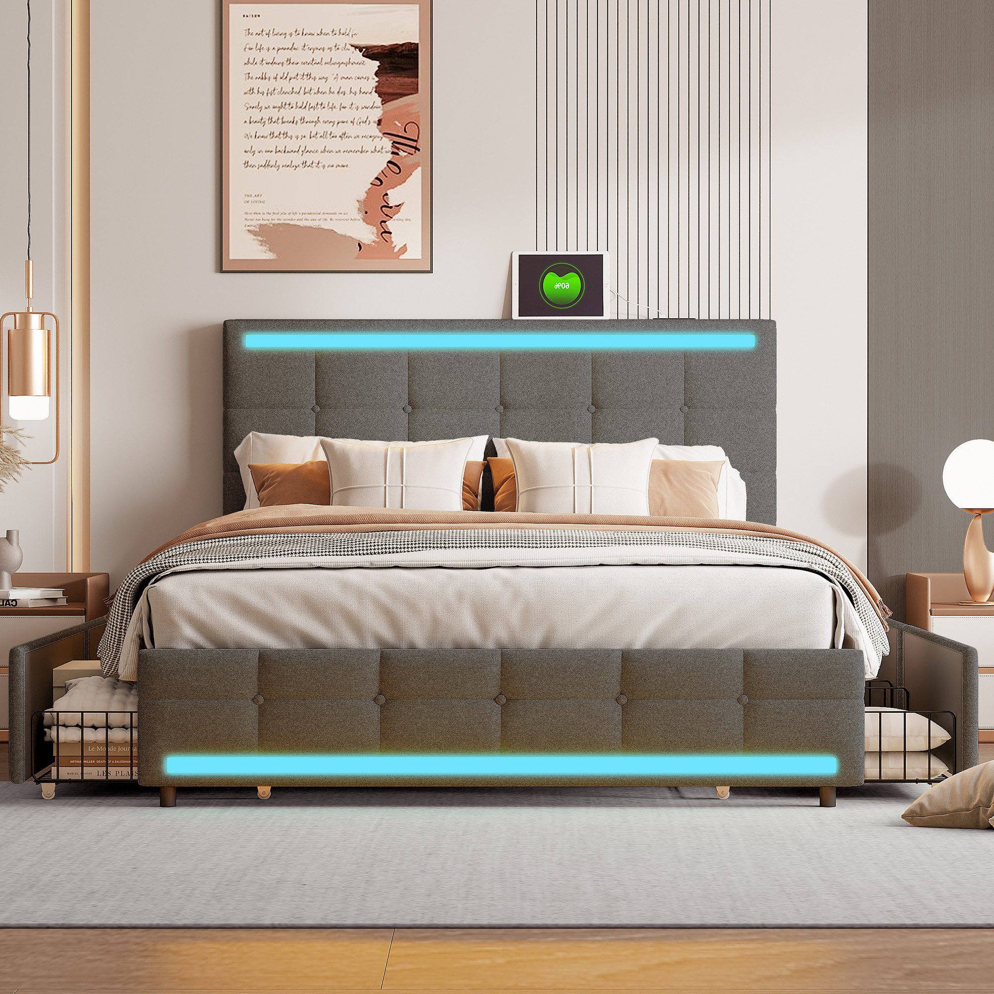 Polsterbett Doppelbett Stauraumbett Funktionbett- grau 2